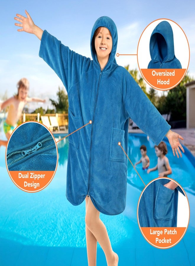 Suncube SUN CUBE Hooded Towel Robe for Kids, Zip Up Swim Parka Beach Cover Up for Girls, Surf Poncho for Boys Warm Changing Bath Towel for Pool with Zipper Hood 7-10, Sea Blue - Image 3